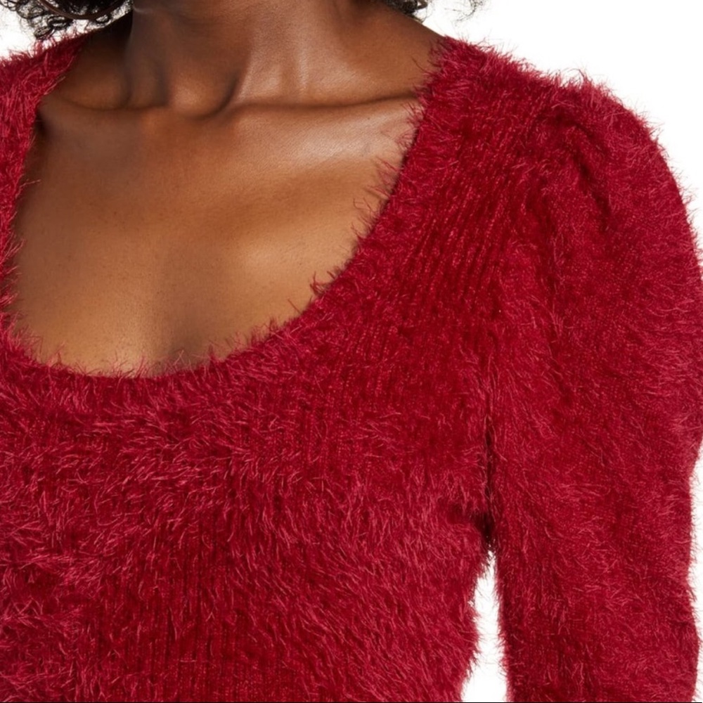 NWOT 4SI3NNA Fuzzy Red Long Sleeve Sweater Dress - Picture 4 of 14
